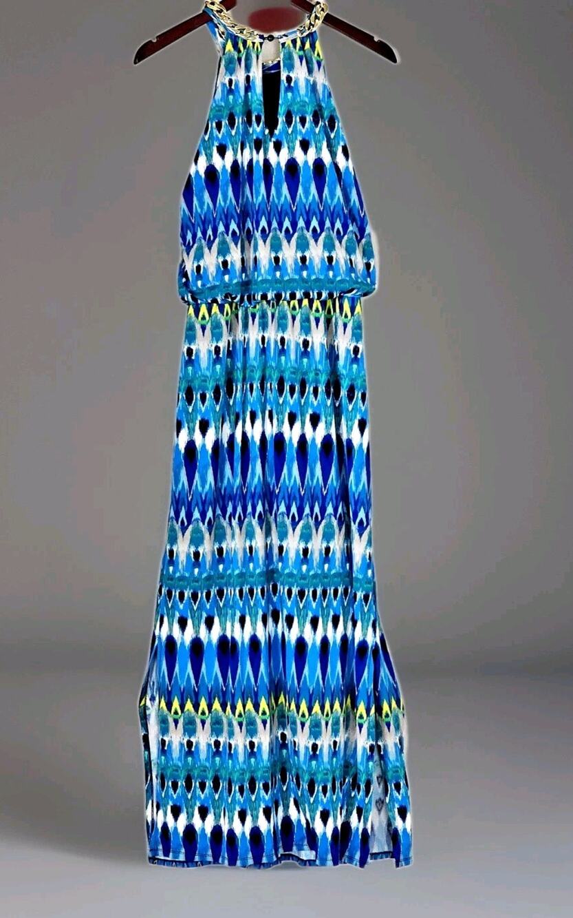 Covington Women's Medium Maxi Halter Sleeveless Dress Gold Rope Chain Neckline